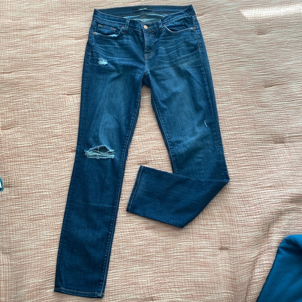J Brand distressed, straight leg jeans